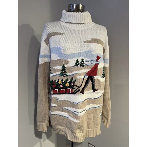 Vtg Winter Christmas HOLIDAY SWEATER Long Sleeve Snow Ski Sledding LP - Picture 1 of 3